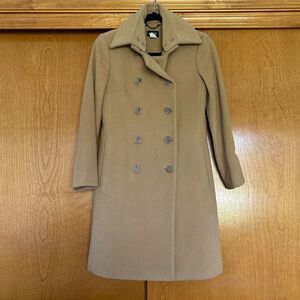 J. Crew Wool Cashmere Double Breasted Car Coat Mandarin Collar Tan Size 2 Petite